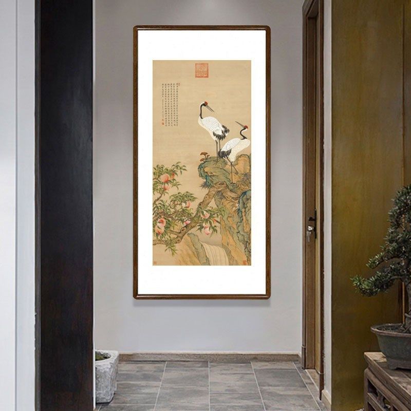 国画花鸟画中式客厅入户玄关装饰画寓意好的挂画邹一桂蟠桃双寿图