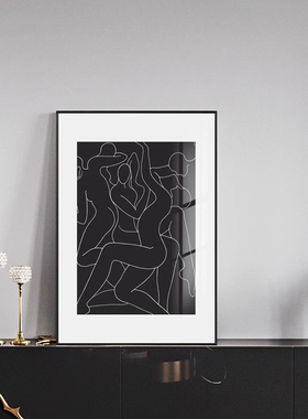 黑白艺术抽象线条装饰画客厅沙发背景墙画样板间玄关走廊卧室挂画