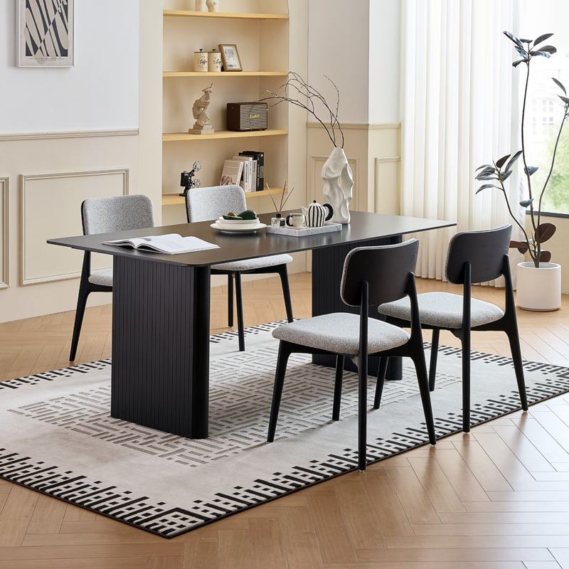吉诺威 纯黑岩板餐桌椅组合现代简约小户型诧静风长方形吃饭桌子