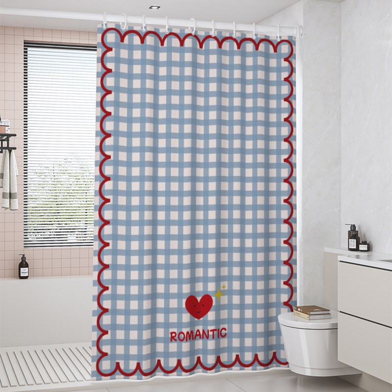 格子浴帘浴室防水帘子卫生间隔断淋浴拉帘洗澡遮挡防霉装免打孔
