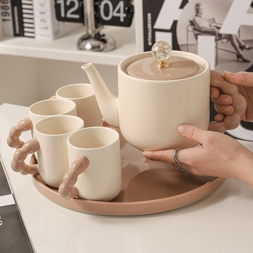 奶油风陶瓷花茶壶茶杯水具套装家用客厅礼盒装大容量耐高温下午茶