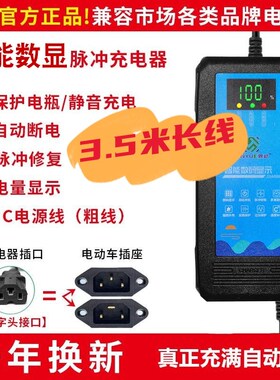霖越数显3.5米电动车充电器48V60v72v20铅酸电池通用智能自动断电