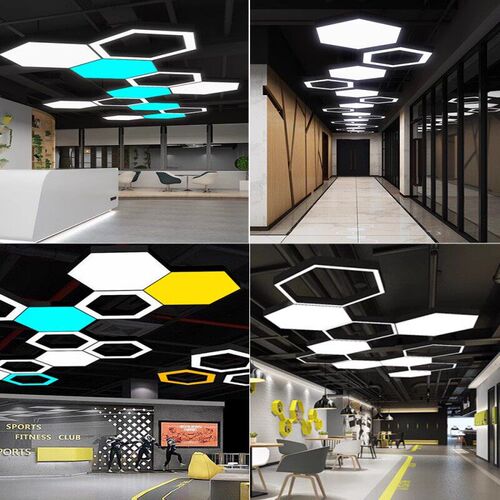 led健身房工业风造型灯办公室吊灯商场超市网咖异形六边形六角灯