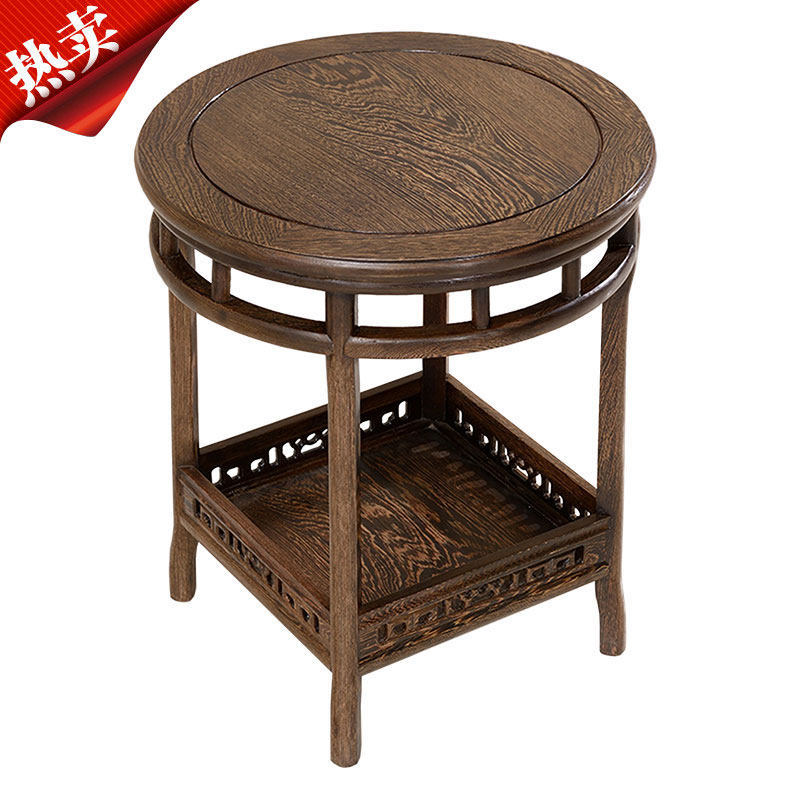 红木鸡翅圆形小茶几简约实木阳台仿古中式客厅沙发边几泡茶圆桌子