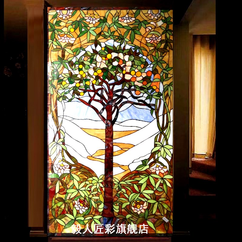 艺术玻璃教堂彩色屏风镶嵌门窗隔断装饰复古欧式吊顶精品