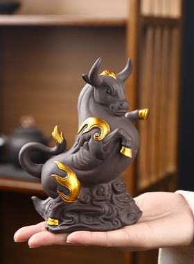 招财生肖牛玄关客厅办公室酒柜家居装饰摆件茶室茶桌紫砂茶宠可养