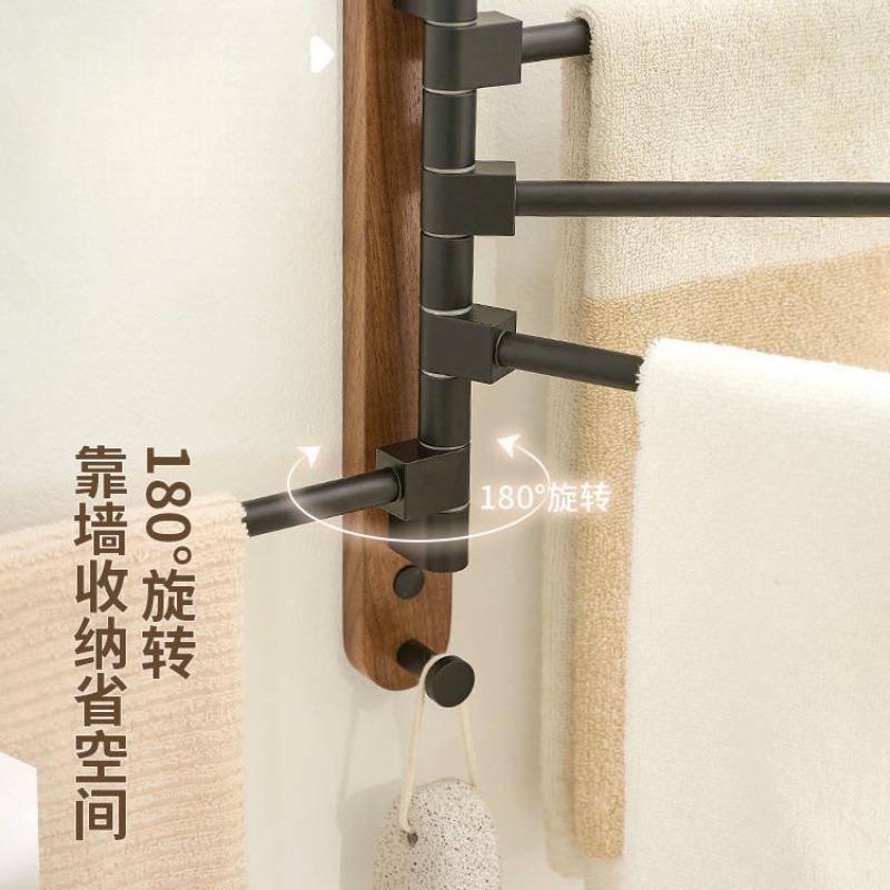 黑胡桃木旋毛巾杆598可活转动毛巾挂杆卫间浴置物架免打生孔室毛