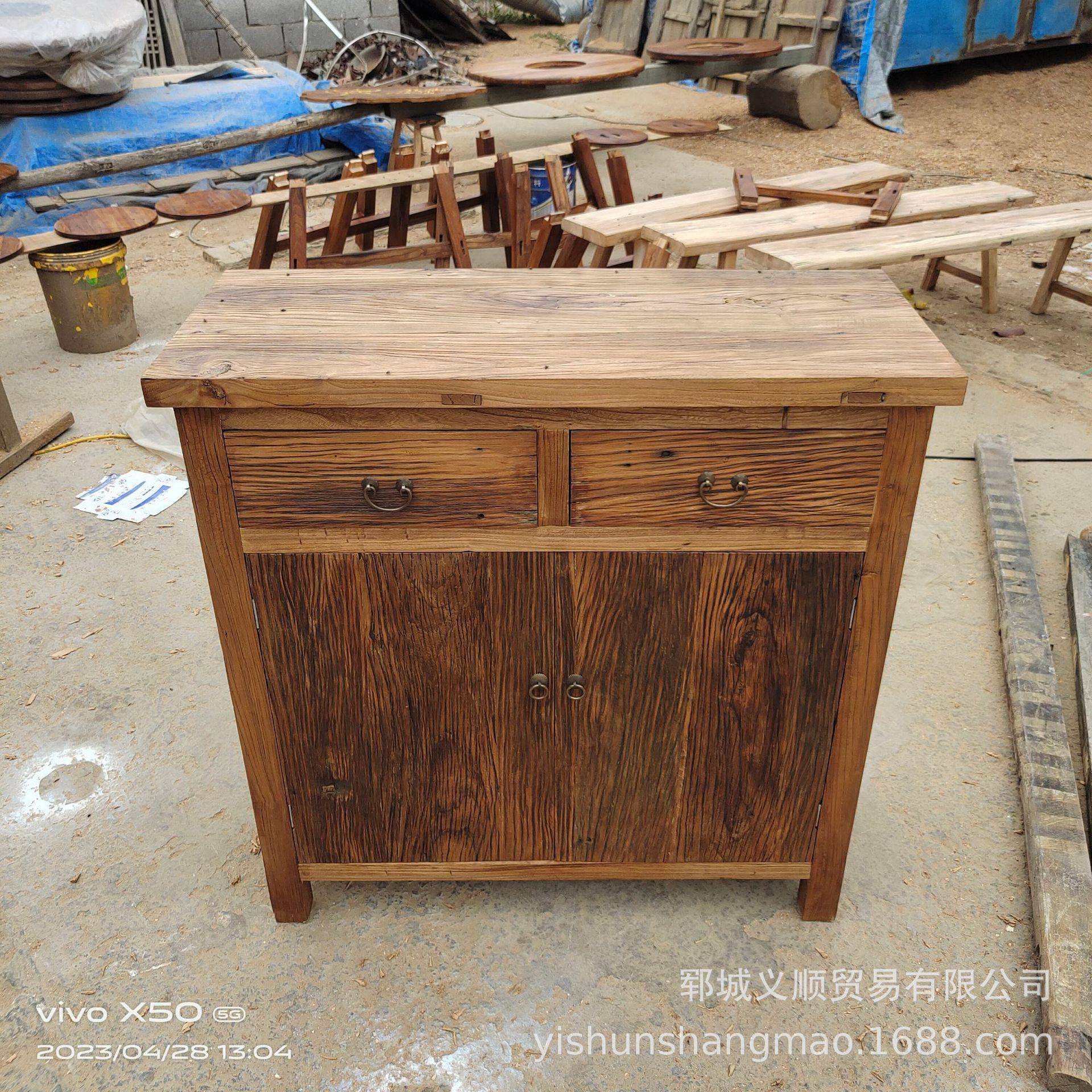 卧床室榆木置物柜酒店落头地式实木储物柜家23233具榆木餐具老收