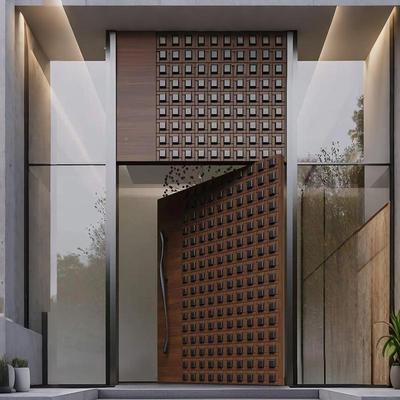 铸铝门进别墅大门双开门户户632玻璃木纹偏轴门建中轴子母自房农