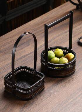 手工竹编花篮竹制花手提篮子器收纳盒果篮插提盒子F77TM68S花件装