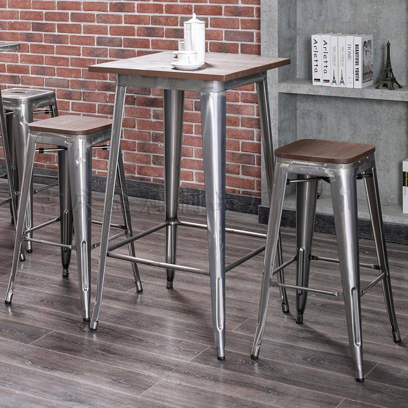 铁艺金属锈吧台椅不钢色酒吧实木简429约吧椅工业风高凳靠凳背脚