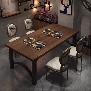 酒吧桌椅餐饮商用长方形桌子复古怀旧风快餐烧烤店小酒馆桌椅组合