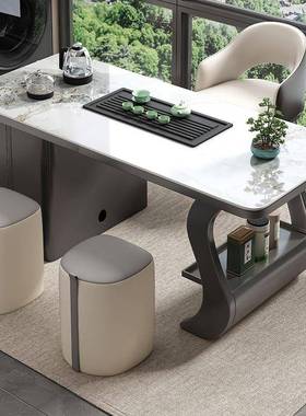 简轻奢约现代VBE岩板茶石桌椅合阳台烧水壶一体办公室板小茶台茶