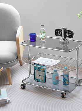 8V沙发小边几移几动小茶迷你角几边柜置物架车中古玻HCS-QFCJ璃推