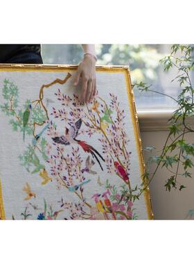 地毯新中式厅《明金媚东方挂毯画实》木丝竹节框VVY客艺术画