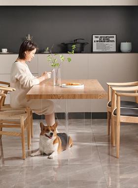 实木浮餐木桌家用纹德36199利丰金丝楠木岩悬板简约中古原风餐厅