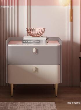 实木简约现代卧NHI岩板装皮质童床头柜轻奢网室红小型儿收纳安床