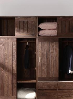 崇匠具日式黑胡桃木衣柜木全实PMA卧家室中大衣橱移门储物收纳柜