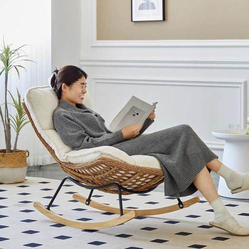 懒人摇椅家用龙虾椅摇藤QEW编椅人户外休闲客厅椅单人沙发摇椅大