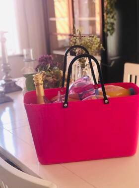 202新款中5国大时尚塑料M6Q765R7大买菜篮购物篮手提红号篮野餐收