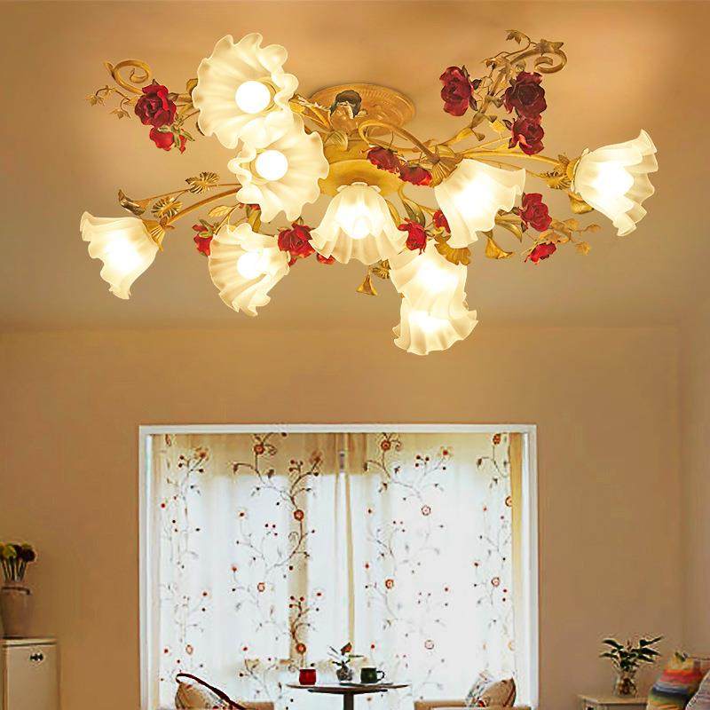 跨境田园195客灯厅吸顶美式乡村卧室灯女主孩公房灯漫玫瑰主浪卧