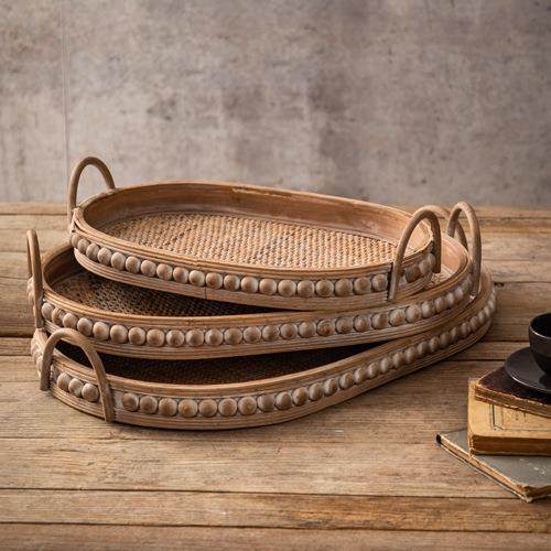 H^复古藤编托盘日茶面式桌收纳装饰盘方长形果盘盘实AL797895木盘