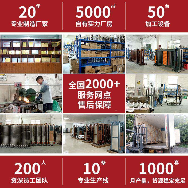 厂收铝合金伸缩门学校工地家用铝合金封板动无轨缩电动家电595大