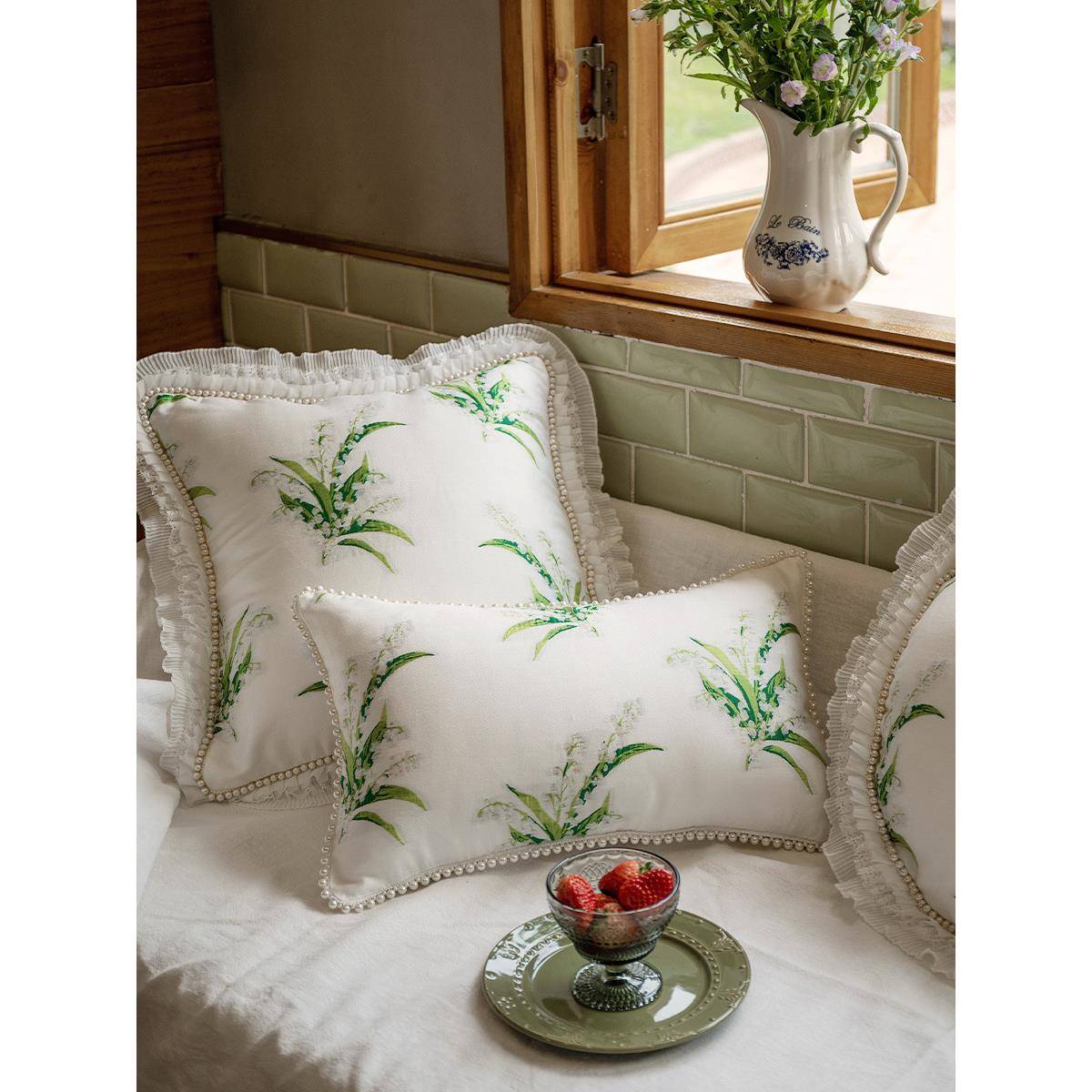 61K3铃兰法式抱枕田园小头清新腰蕾丝靠枕套靠垫花可707拆洗枕床