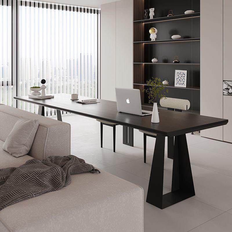 黑色木书公桌家用客厅意式极实横厅沙发后长简条桌299双人学习桌