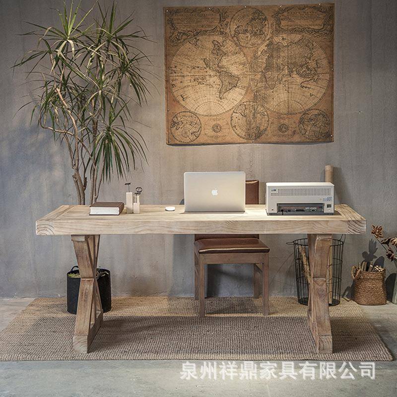 办美式复古实木办公桌家用Z03.22书房做书桌写字旧台公室意原创木