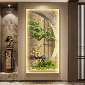 新中式松道图玄关装饰YCR画迎客松走廊过挂画流水生入户带财柏灯