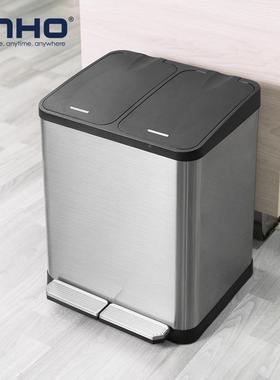 8脚升垃圾类分垃圾桶HSM-0881家用干湿分离厨房厨余踏带盖不锈1钢