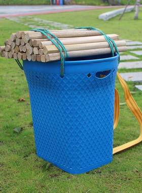 仿竹编塑背篓号料加厚石榴蔬背篼大采茶蘑菇水果菜赶集用背筐红色