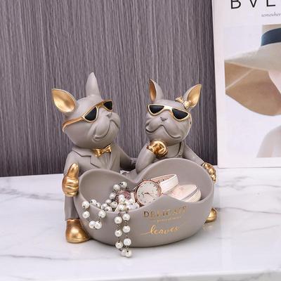 法国斗牛犬装饰家犬雕像储物碗表饰动物雕像树脂狗雕塑设计雕像