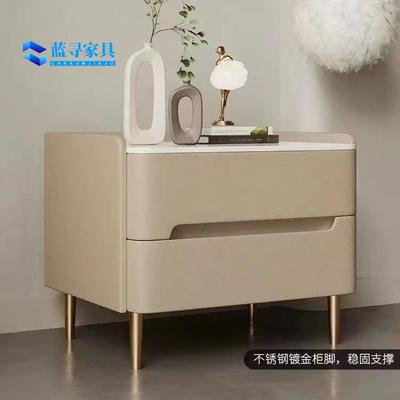 全实木意式床头柜简约现代卧室家用轻奢岩板床边收纳新款储物整装