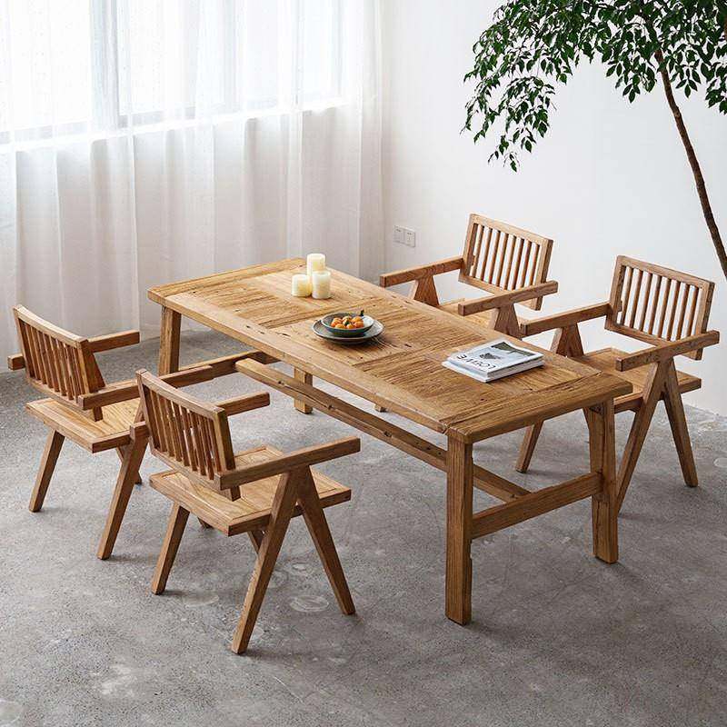 中式老榆木餐桌椅组合风化拼接实木桌酒店民宿复古咖啡桌子大板桌