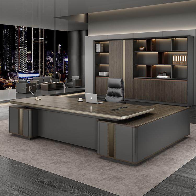 大班台老板桌高档总经理办公室桌子组合烤漆简约轻奢总裁办公桌椅