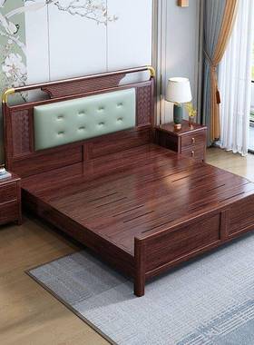 床新中式乌木实木1.8米双人床现代简约1.5主高卧DNM软金包箱储物