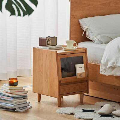 小半具实木床头柜日家式简收纳角柜子樱桃/木边柜卧室小约型床边