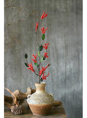 红豆枝NXV思植手工红豆红果干枝环物保家饰干果拍摄道具相满山红