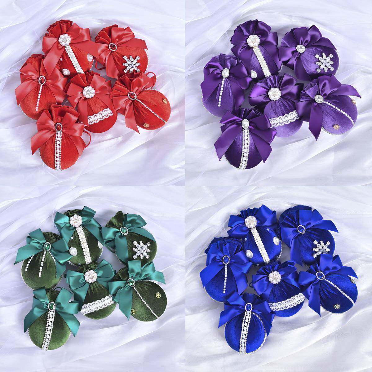 跨境天新款圣树挂诞饰8CM-6XM0079Spcs鹅庆绒钻石布包圣诞球节场