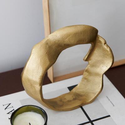 术印度简约YMM金色黑色几何圆环装饰面件艺镂空桌金属雕塑软装摆