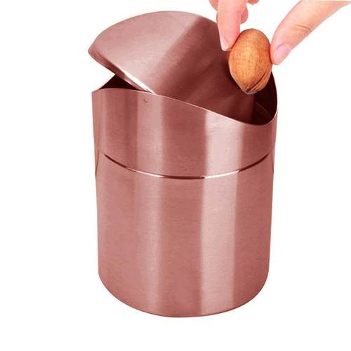 04不锈钢垃圾台间面生古铜桶色YEC轻奢带盖迷你桌面车载办公卫纸