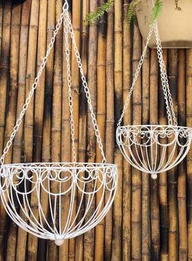 欧式铁艺吊篮花盆篮悬阳台室萝外挂吊花F87558JH绿篮挂式花架挂大