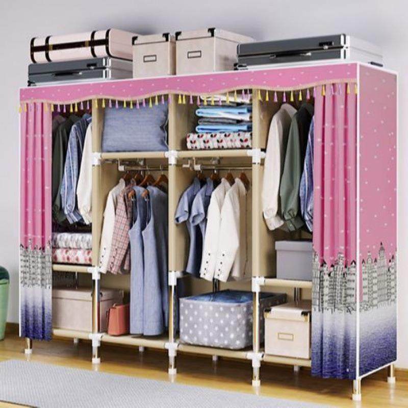 为布衣柜家用卧室简易钢管加粗固组全钢架子简衣柜DMU橱装收纳出