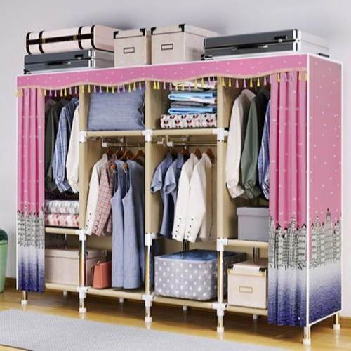 为布衣柜家用卧室简易钢管加粗固组全钢架子简衣柜DMU橱装收纳出