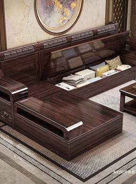 紫金檀木实木发合新中沙式客厅组家用大小户冬AZL夏两用型储物沙