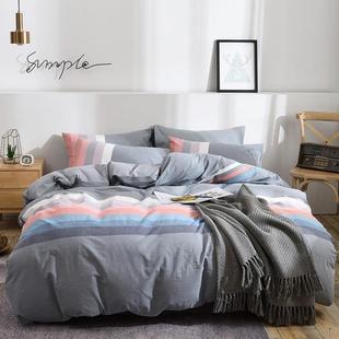 202新款 全棉色织水洗棉条纹格简FZK约子四件套1.床8笠纯棉床上用