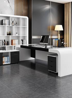 烤总漆白色老板主办公桌简约现代黑时尚裁68008经理管桌椅组合班台家具