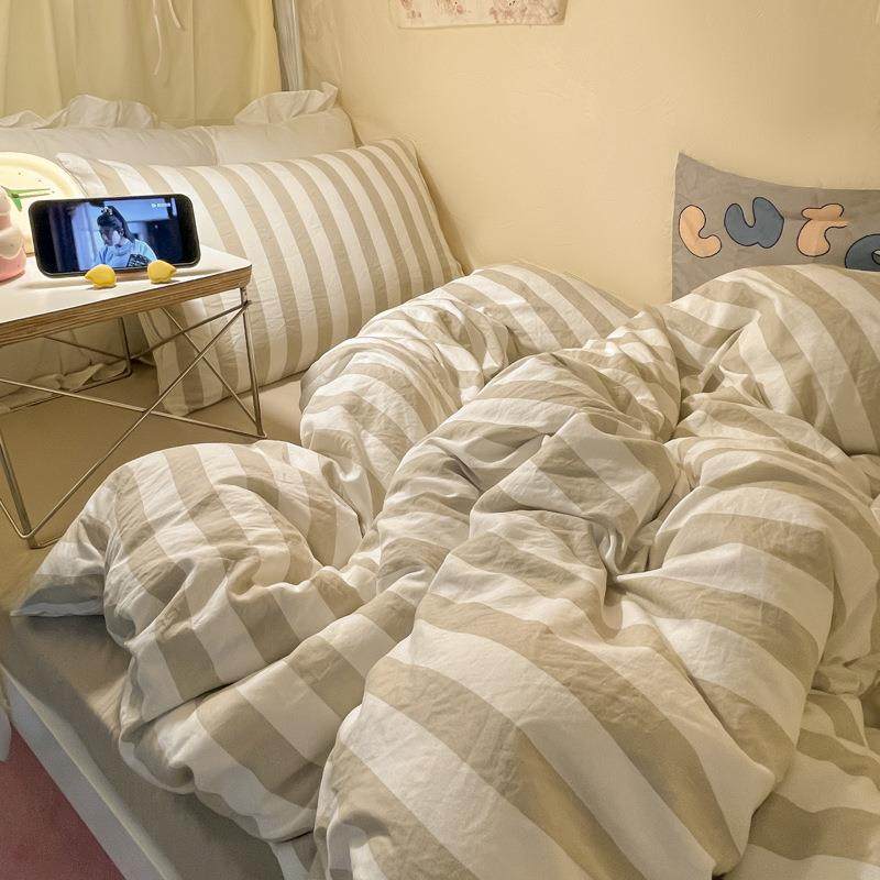 床上用品日式竺天棉条四件套全棉针织水洗笠棉被纹套床单DNC床款